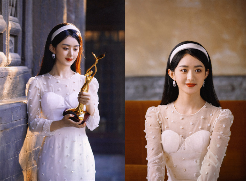 没有红毯也穿高定，baby百元耳环配高定，赵丽颖礼服不服帖靠修图