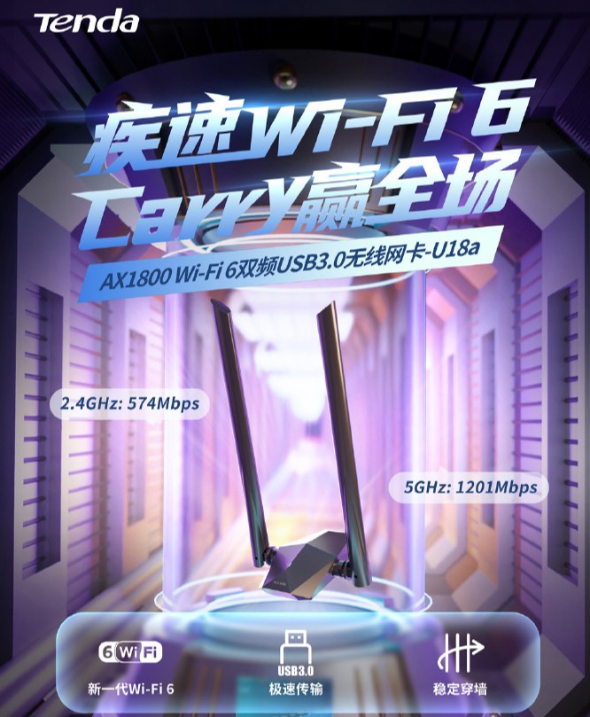 腾达推出 AX1800 Wi-Fi 6 USB 无线网卡，售价 199 元