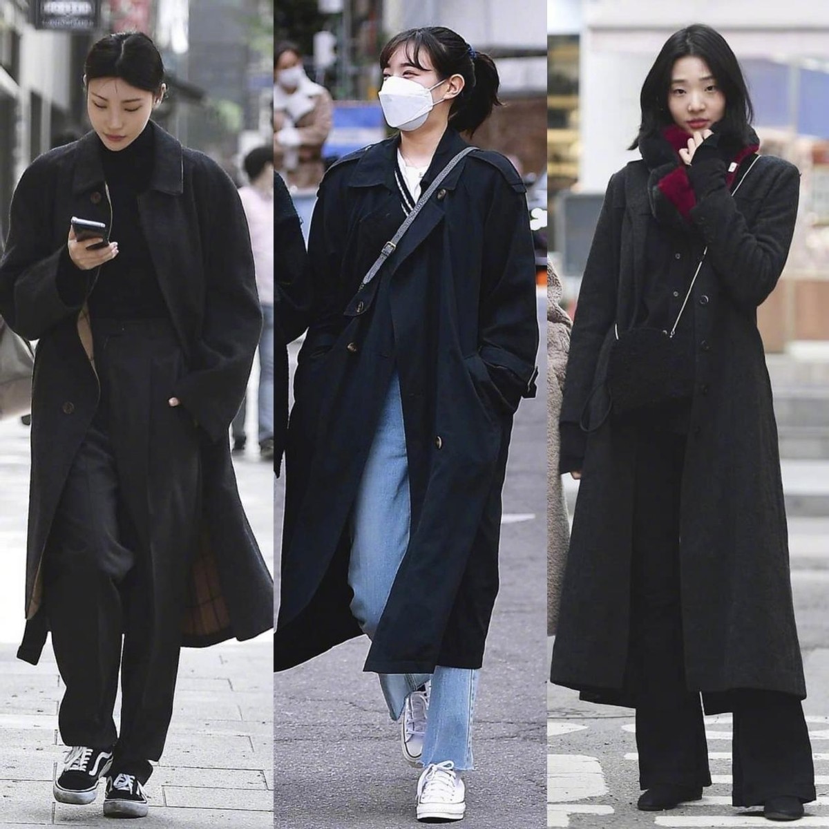 韩国女人真的很喜欢穿黑色，简单的黑色外套，都搭配得这么时髦