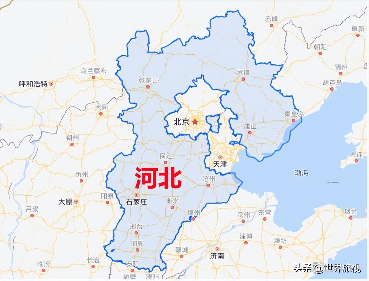 華北5省市區,北京天津包含在河北省內,內蒙古屬於華北地區