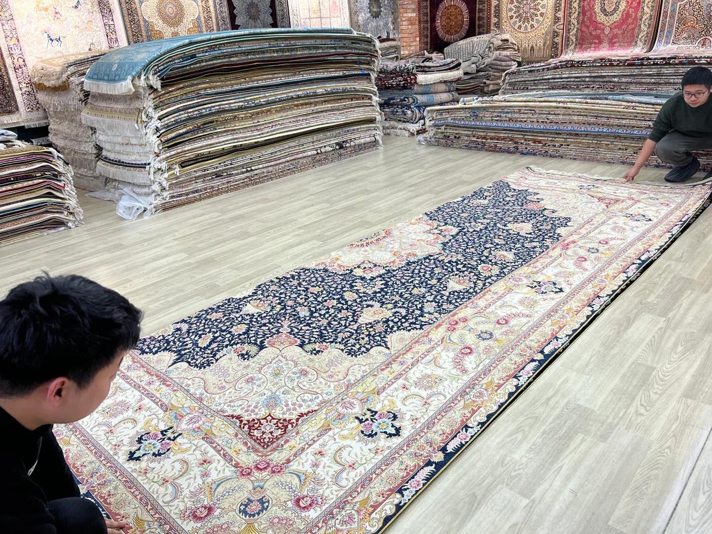 310x430cm传统波斯图案手工打结真丝地毯发货美国