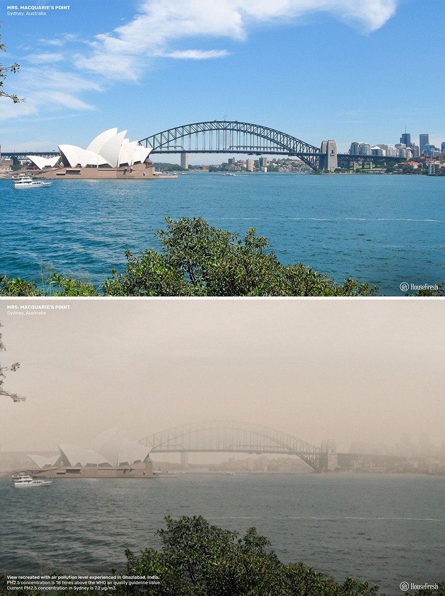 城市污染对比图片