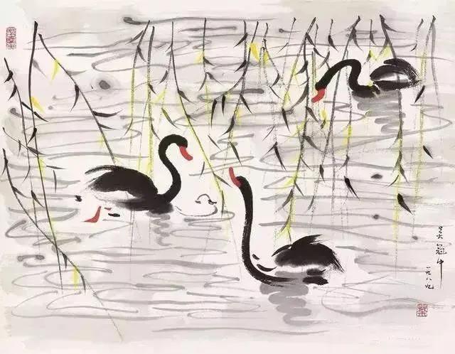 水中花白鹅，诗画溢欢歌：“白鹅”诗词20首，国画白鹅46幅