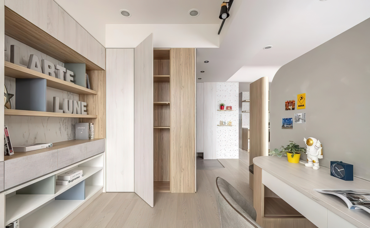 兒童書房設計打造75平方米溫馨親子宅，整合收納空間，盡顯居家空間感和品質感