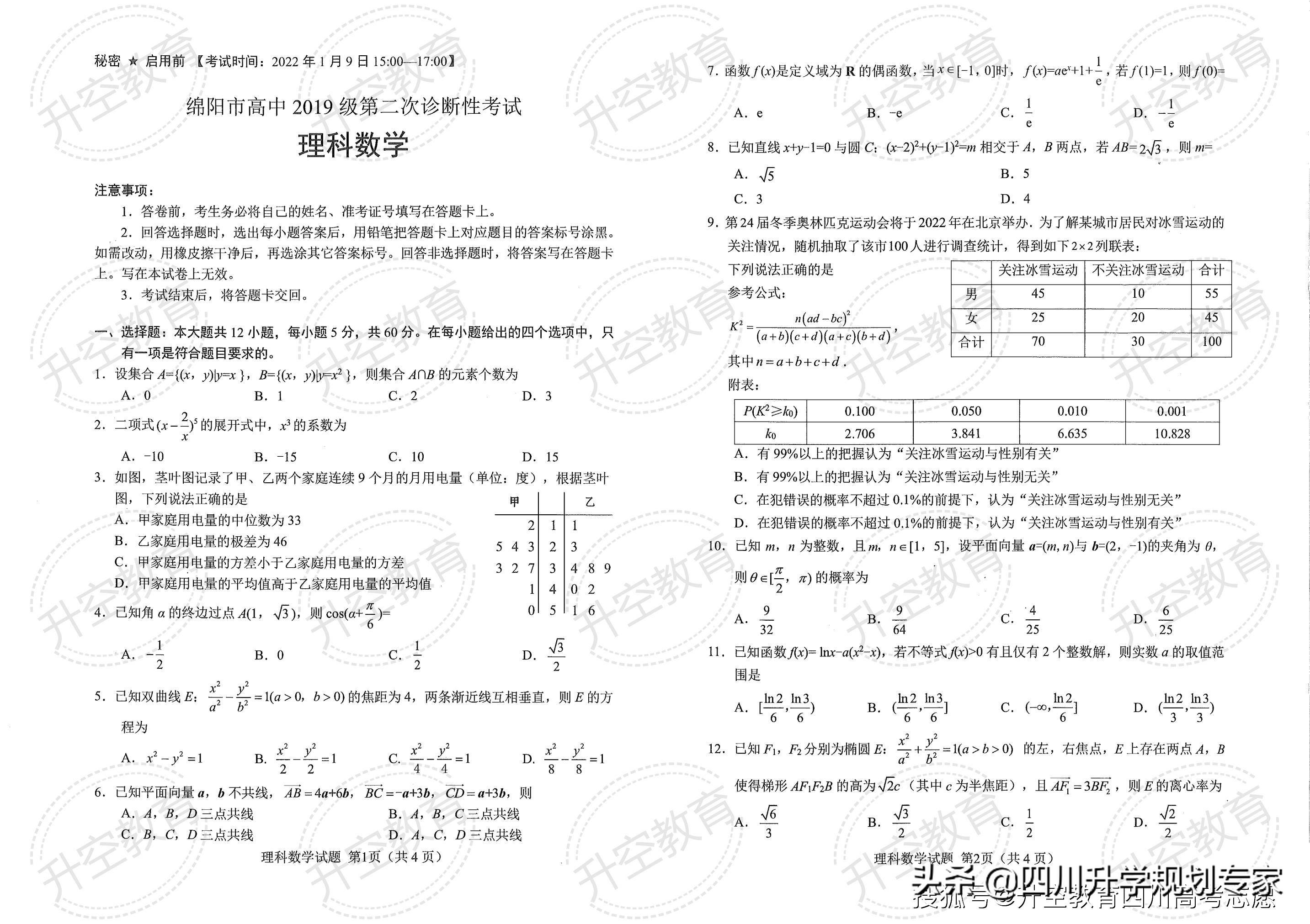2022届绵阳二诊各科试题及答案（语文、数学、英语、文理科综合）