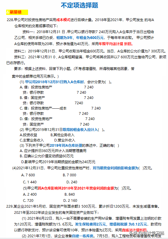 2022初级会计必刷400题附答案，全是高频考题，做熟0扣分