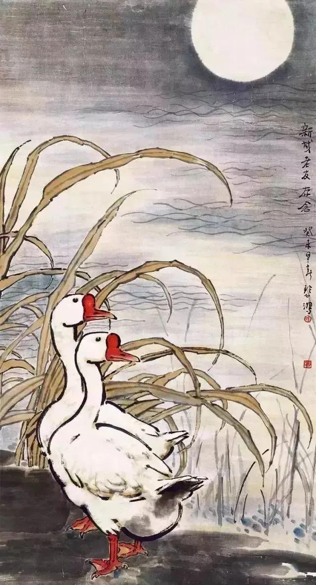 水中花白鹅，诗画溢欢歌：“白鹅”诗词20首，国画白鹅46幅