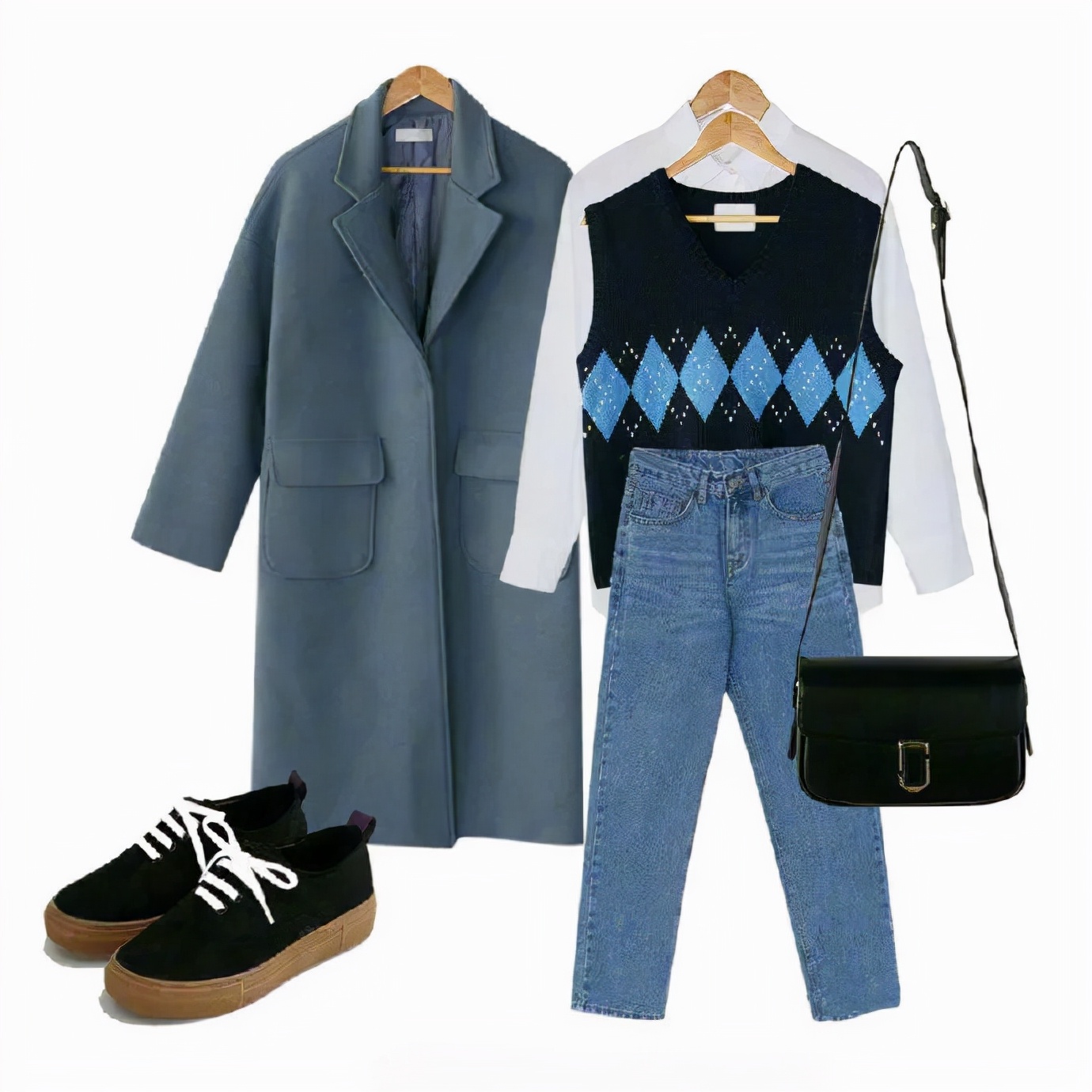 别只会穿黑白灰,9套秋冬雾霾蓝大衣搭配,好看温柔不失高级感