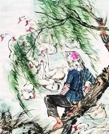 水中花白鹅，诗画溢欢歌：“白鹅”诗词20首，国画白鹅46幅