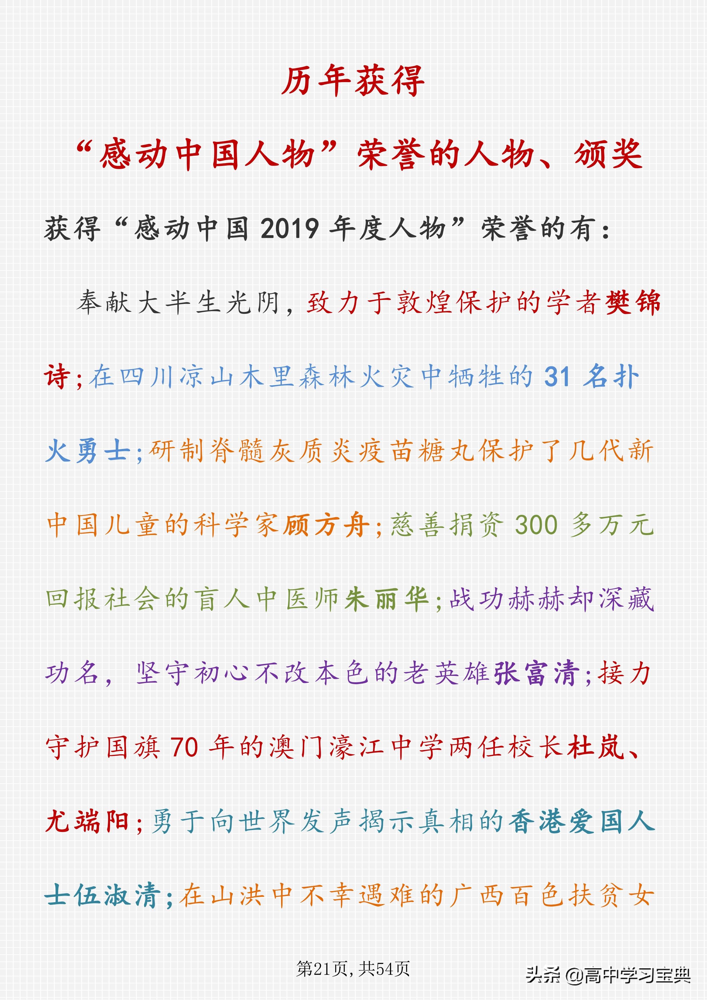 高考语文写作——感动中国人物事迹素材！附颁奖词、适用话题