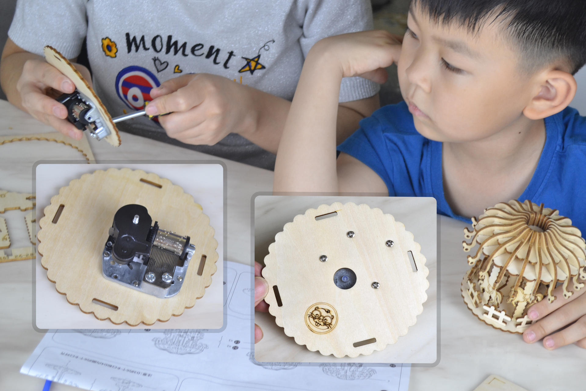 乐趣无穷 亲子互动和萌宝一起 玩玩当当狸旋转木马八音盒