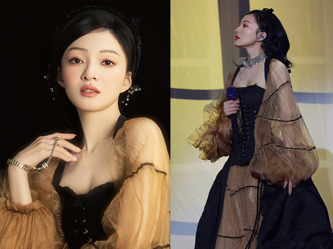 張韶涵穿低領紗裙演出，氣質儒雅身形飽滿，美出瞭古裝的既視感