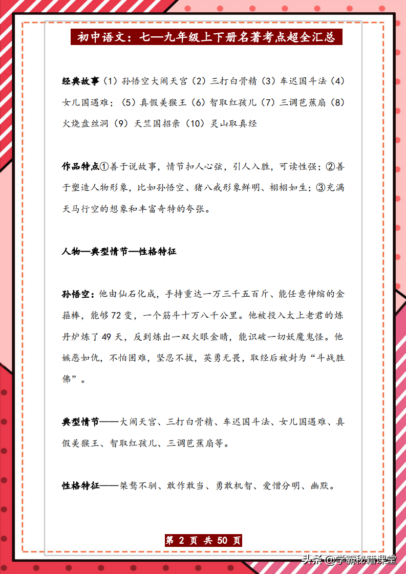 班主任：初中三年（必考）12本名著导读｜考点梳理50页，家长打印