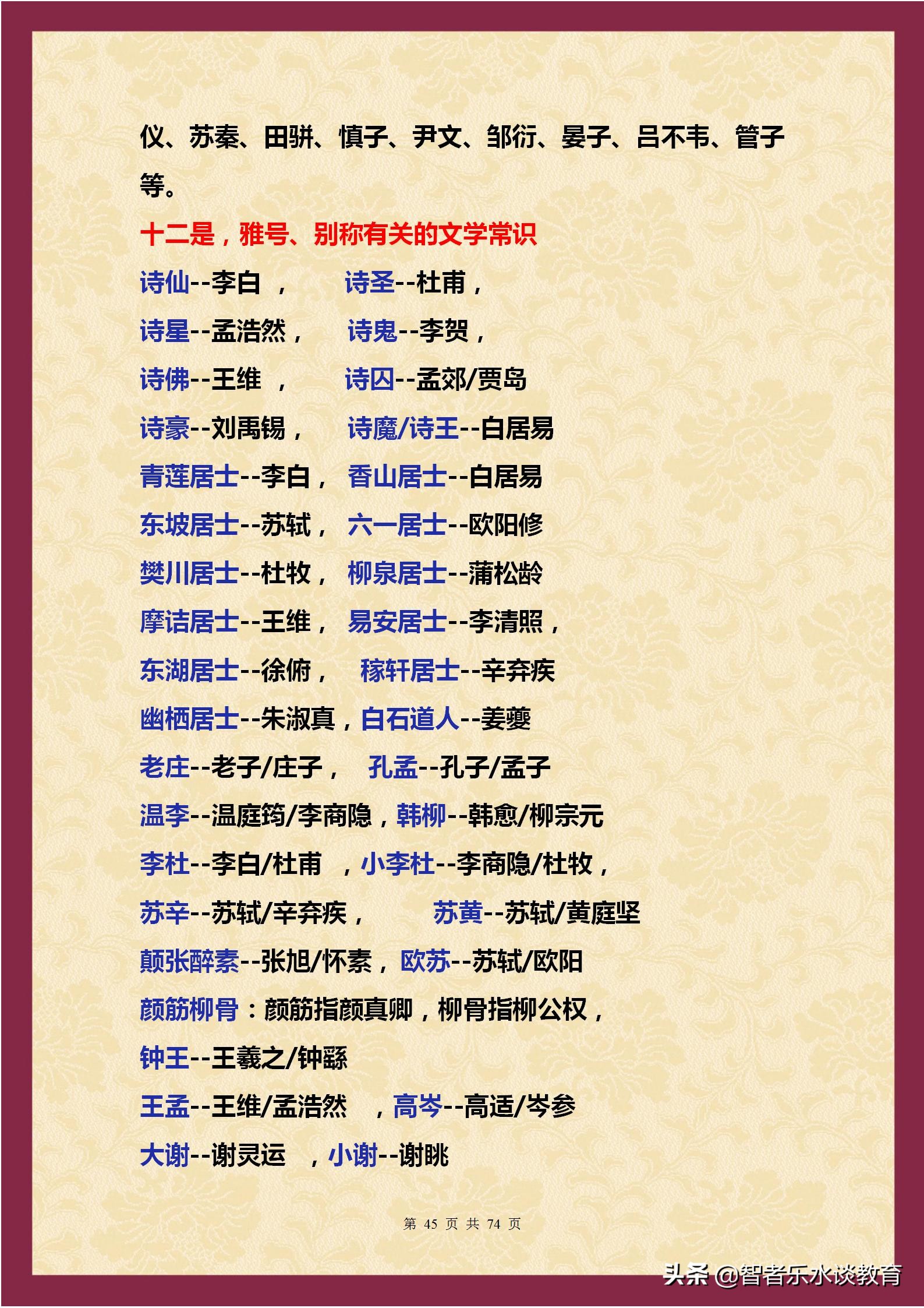 1500个文学常识大合集！涵盖我国5000年历史（精编完整打印版）