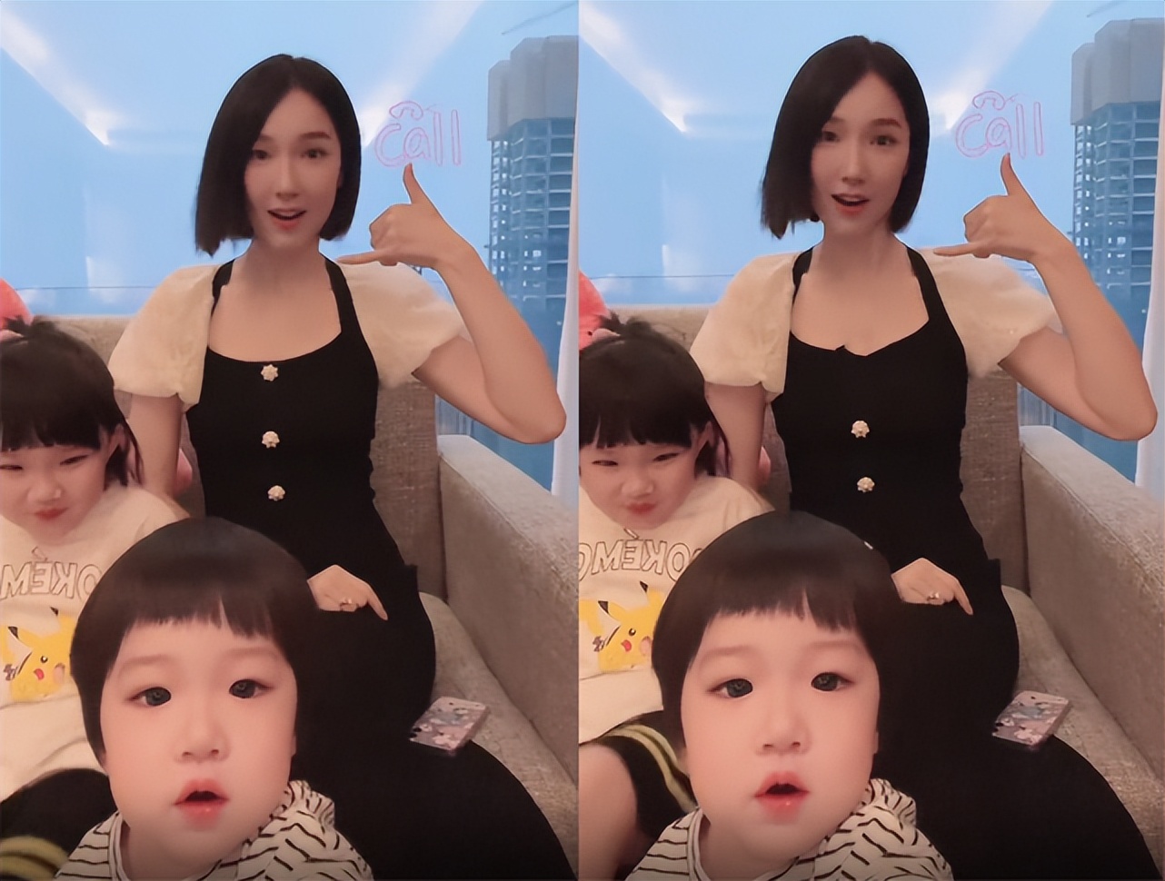 李亚男与两女儿跳舞，天韵手舞足蹈表演欲强，妹妹呆萌可爱像妈妈