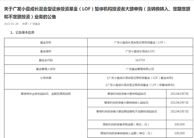 产品收益率表现不佳，刘格菘旗下基金暂停机构投资者大额申购