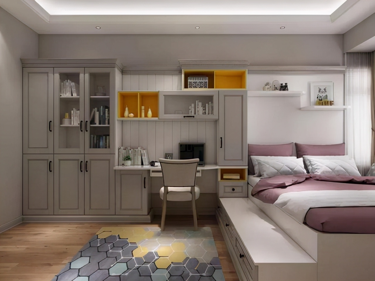榻榻米床柜一体效果图榻榻米的25种组合设计案例