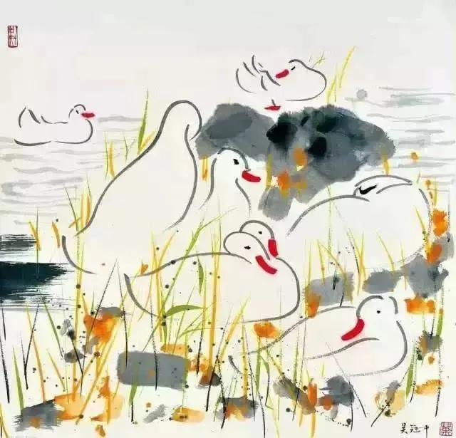 水中花白鹅，诗画溢欢歌：“白鹅”诗词20首，国画白鹅46幅