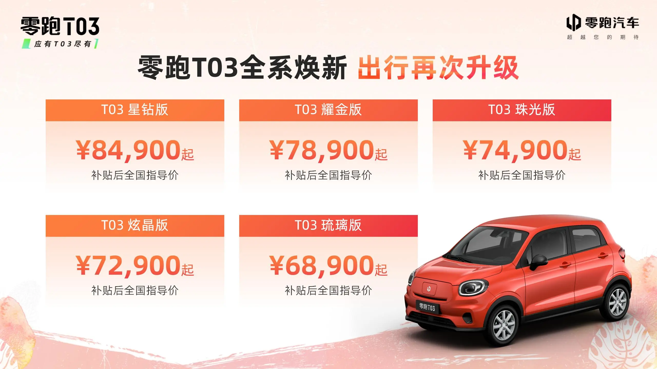 2022款零跑T03正式上市,最长续航超400km,起售价6.89万元