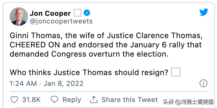 被妻子害惨了？推特上刮起要大法官托马斯辞职风暴！请愿书也来了