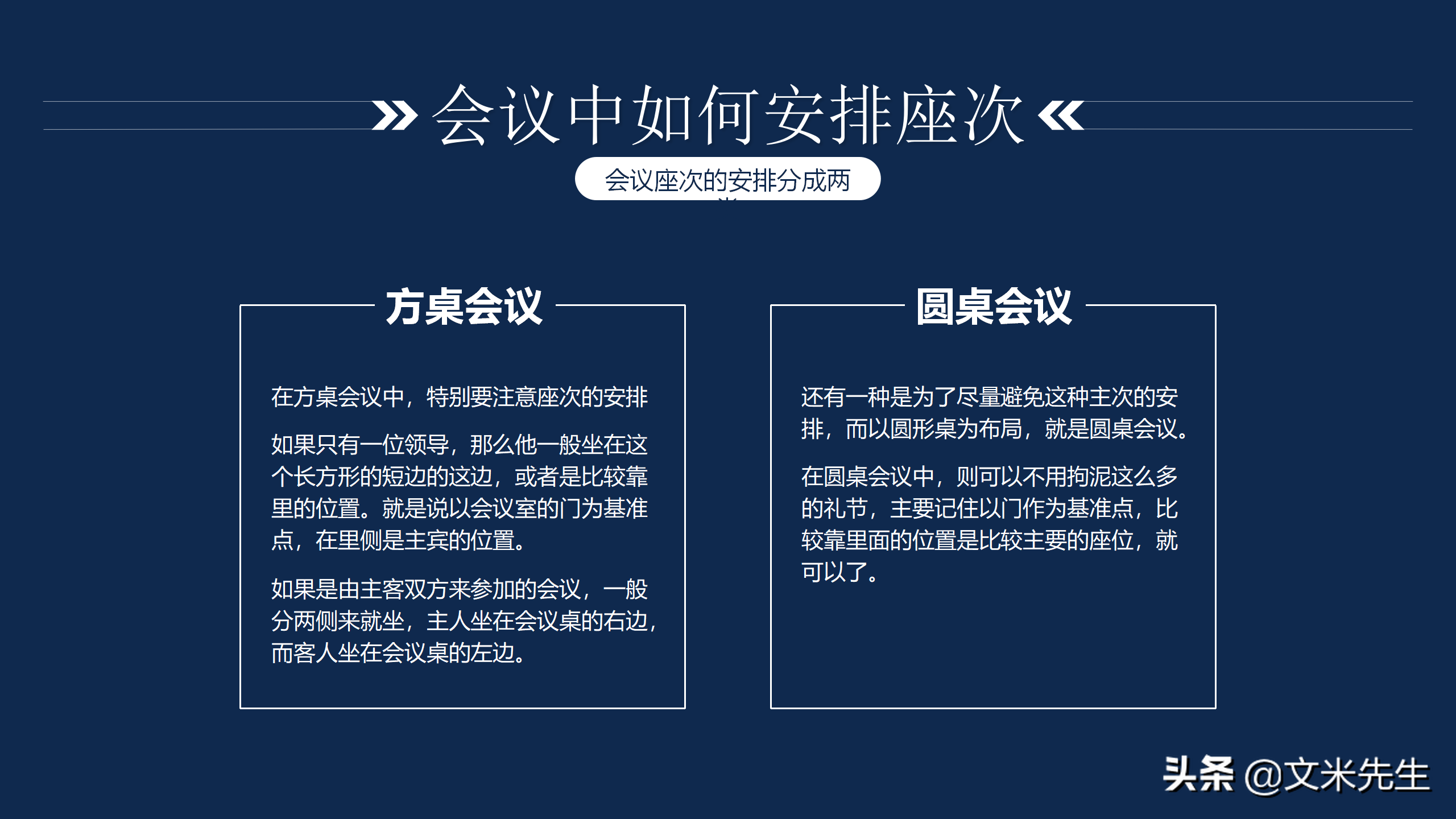 会议座次礼仪培训，社交场合具体排列座次时的五大技巧，非常经典