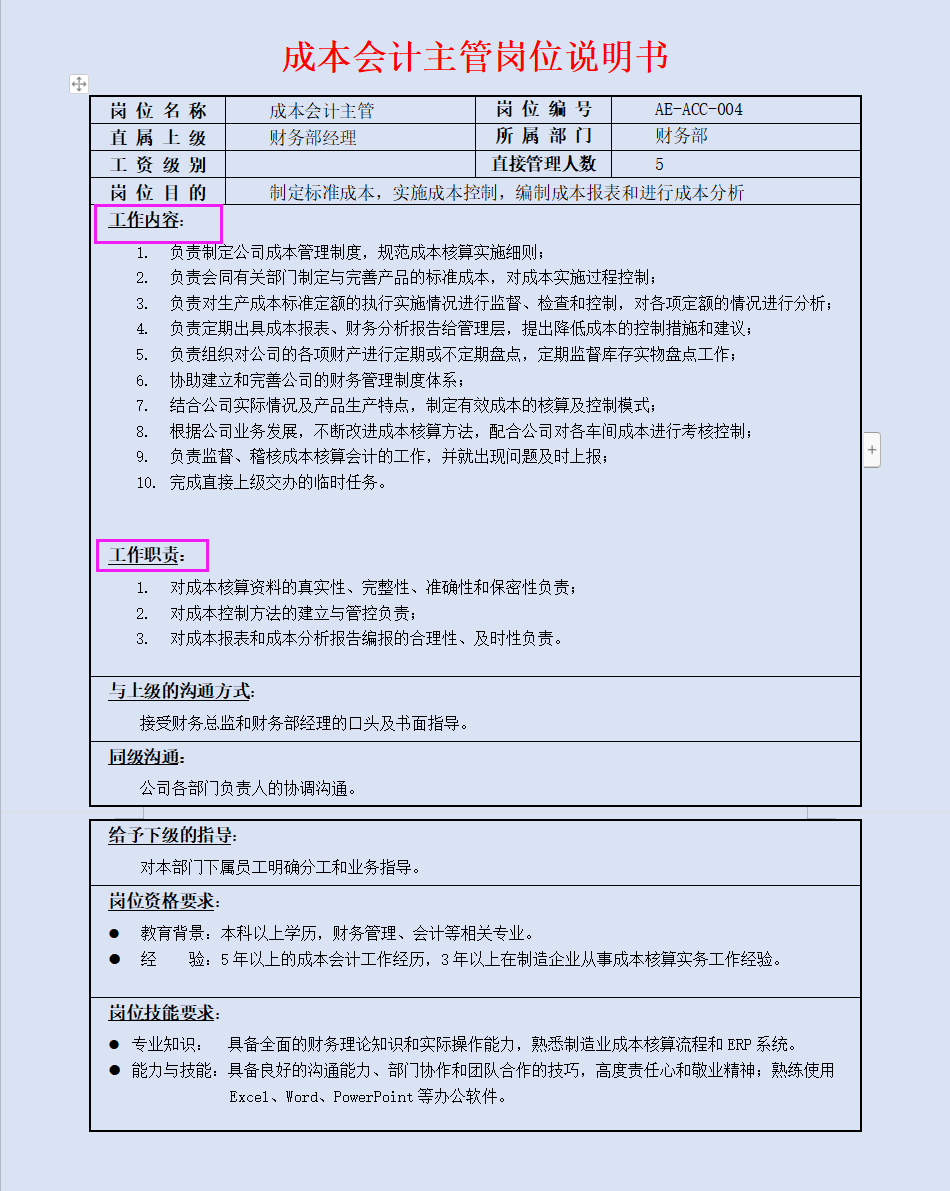 会计刚入职不知道干啥？财务部各岗位说明书，供大家参考