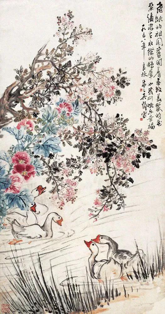 水中花白鹅，诗画溢欢歌：“白鹅”诗词20首，国画白鹅46幅