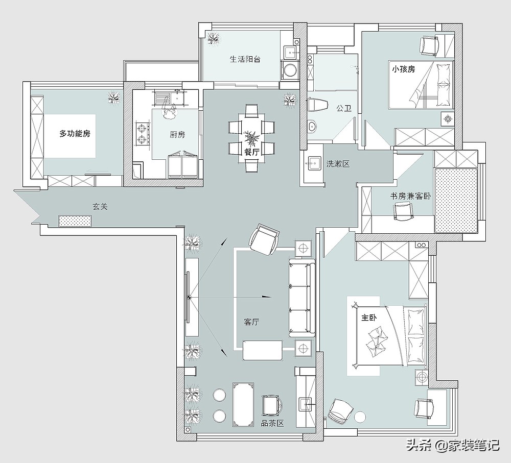 130㎡的四居室，装修现代中式，全屋时尚、前卫又有意境，很喜欢