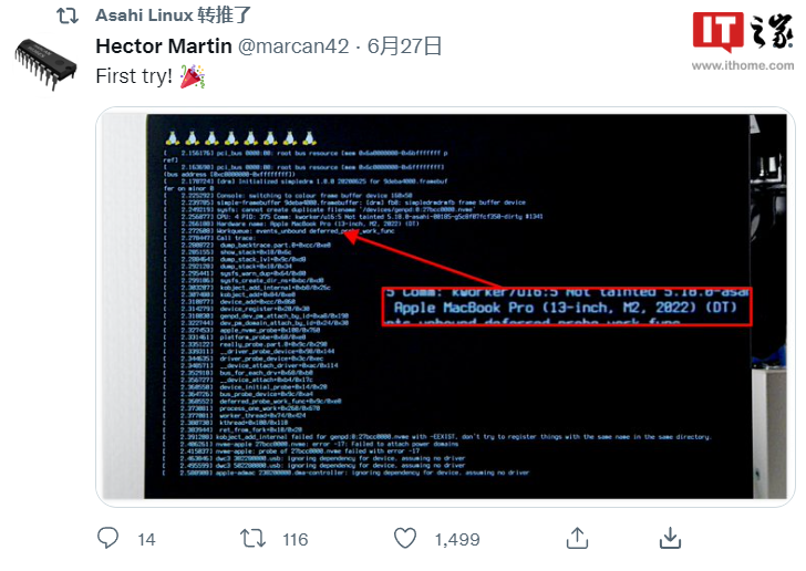 Asahi Linux 开始适配苹果 M2 芯片 Mac，已支持 NVMe、USB 等