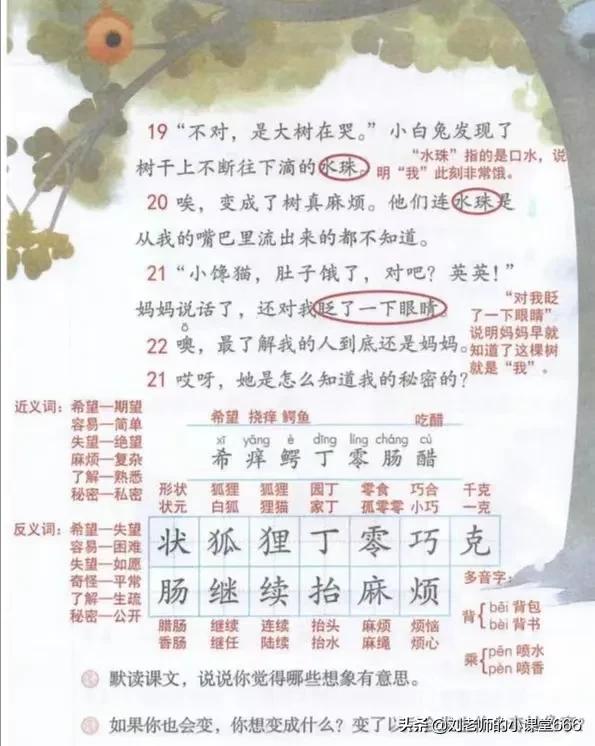 三年级语文下册第17课《我变成了一棵树》课堂笔记及课后习题答案