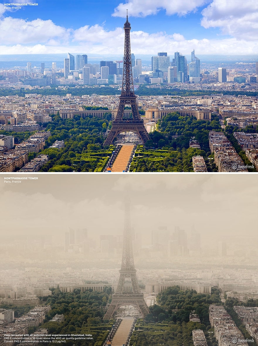 城市污染对比图片