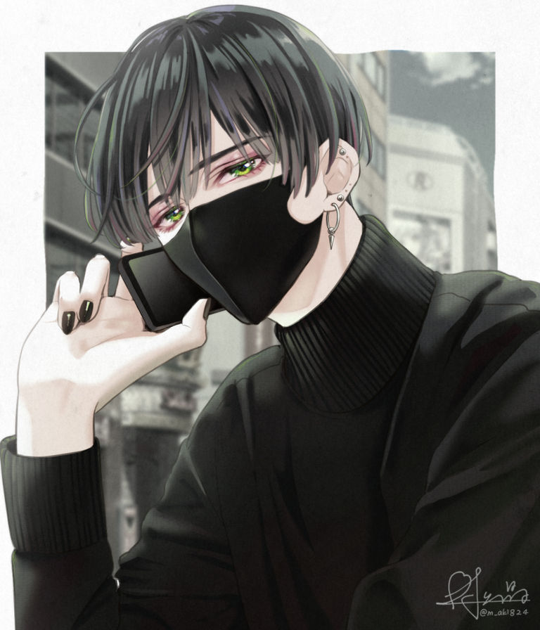 带口罩的动漫人物,穿戴出时尚感|黑口罩插画特辑