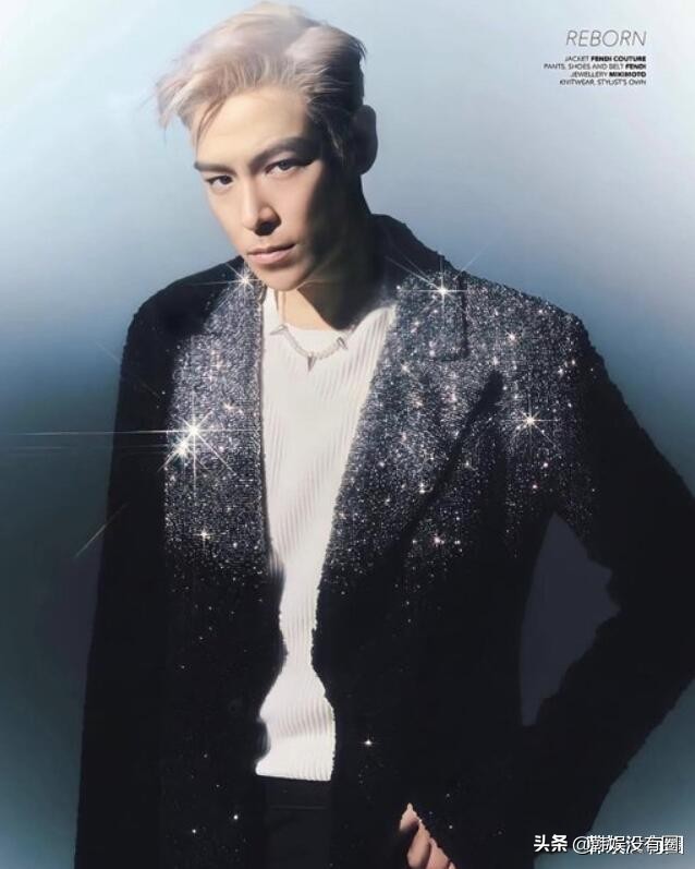 T.O.P崔胜铉晒“香港杂志封面”，亮片西装+银色短发，华丽变身