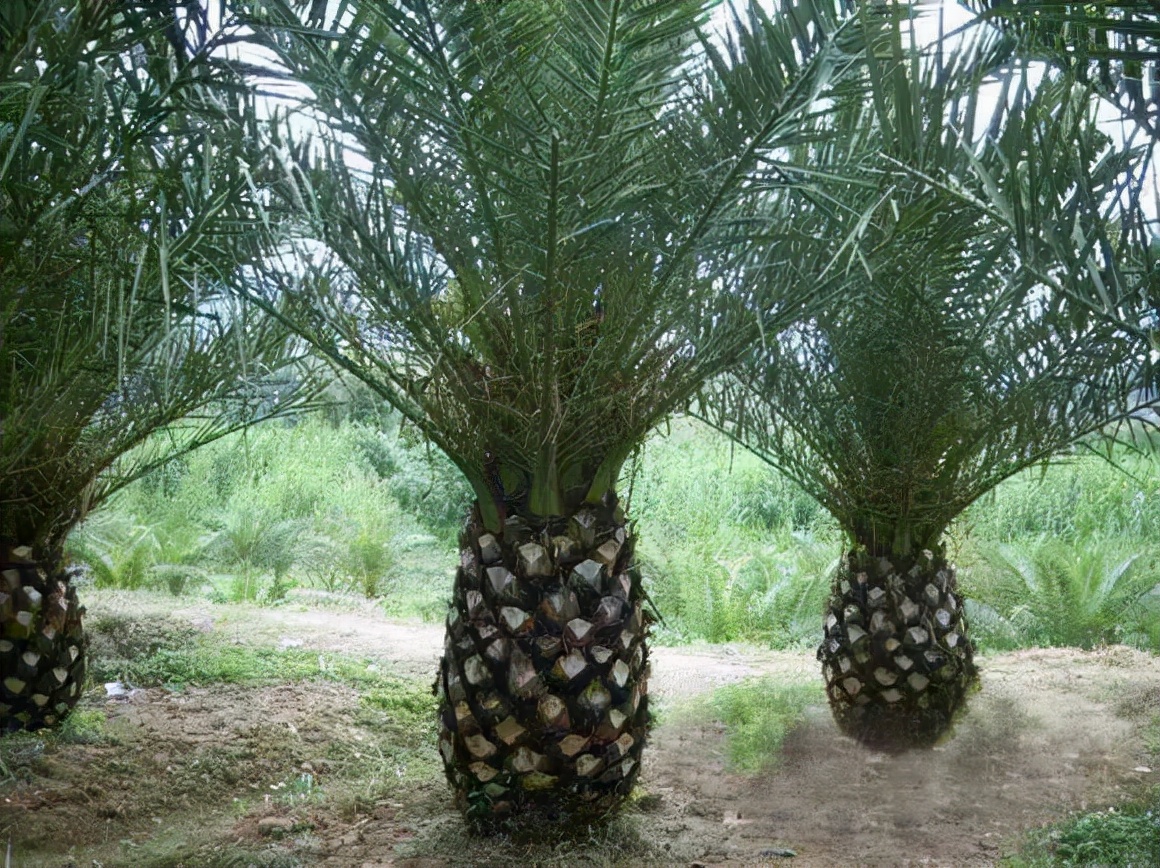 ▼油棕树和油棕果实三眼金猪菩提其实就是油棕的果实,有的人接受说是