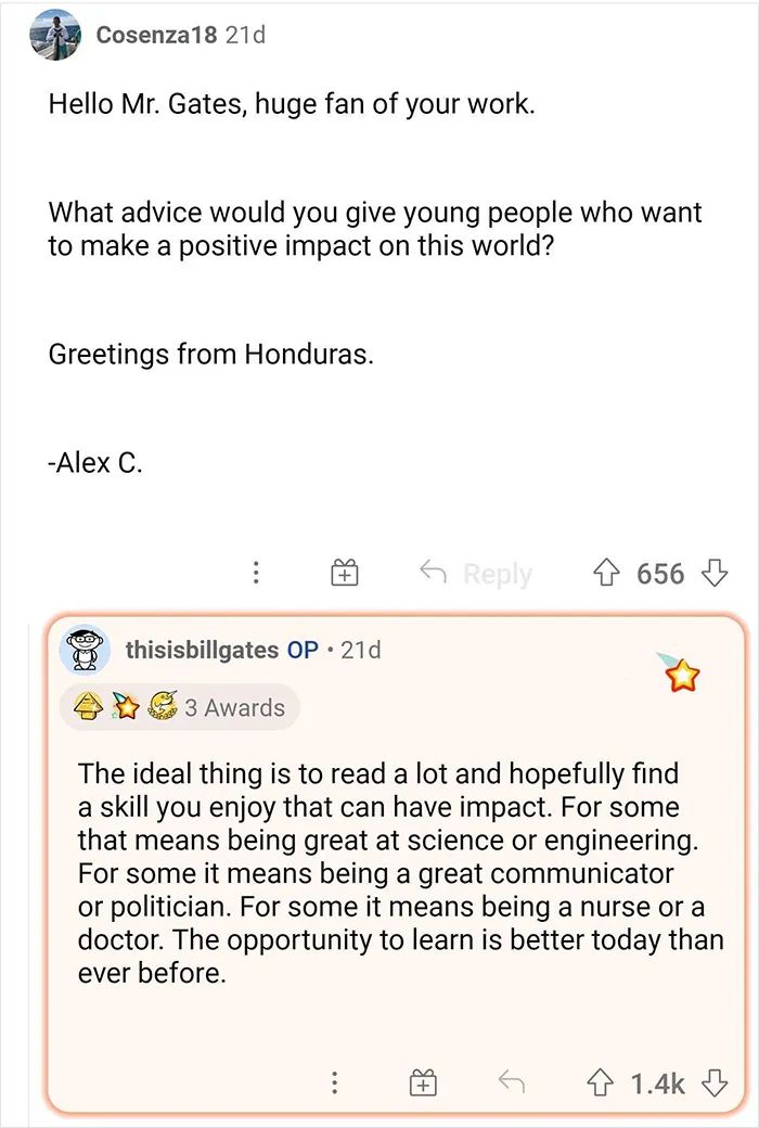 比尔盖茨让网友们问他