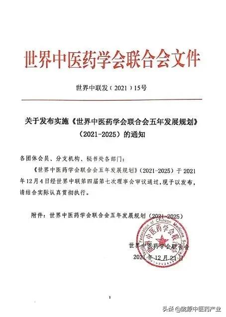世界中医药学会联合会五年发展规划（2021—2025）
