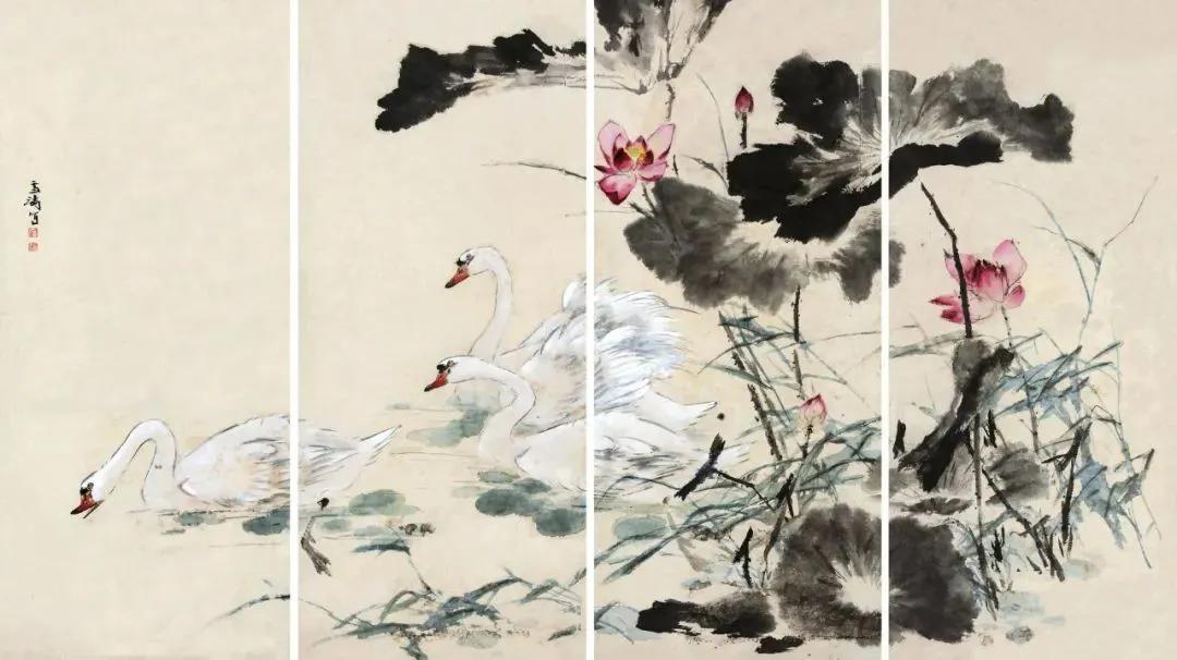 水中花白鹅，诗画溢欢歌：“白鹅”诗词20首，国画白鹅46幅