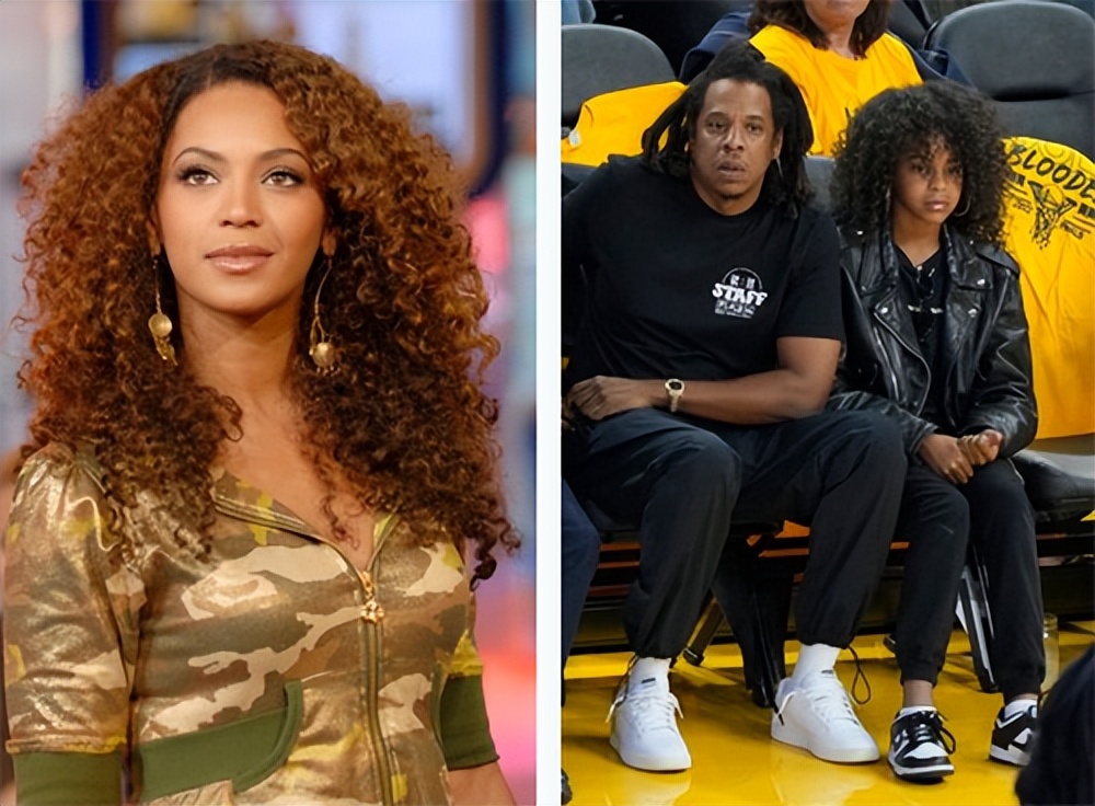 碧昂斯10岁女儿陪爸爸Jay-Z观赛，爆炸头造型像极了妈妈年轻时