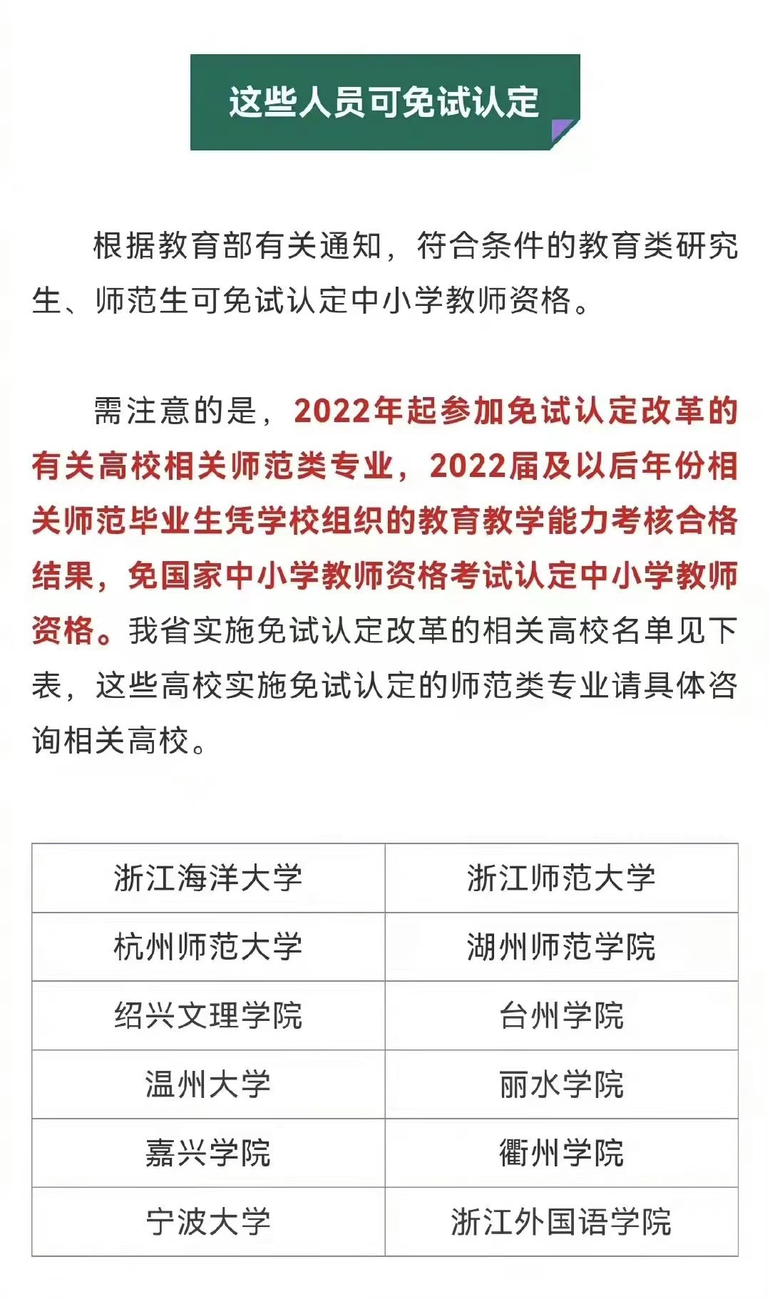 师范生免试认定中小学教师资格！浙江省宁波大学等12所高校入选