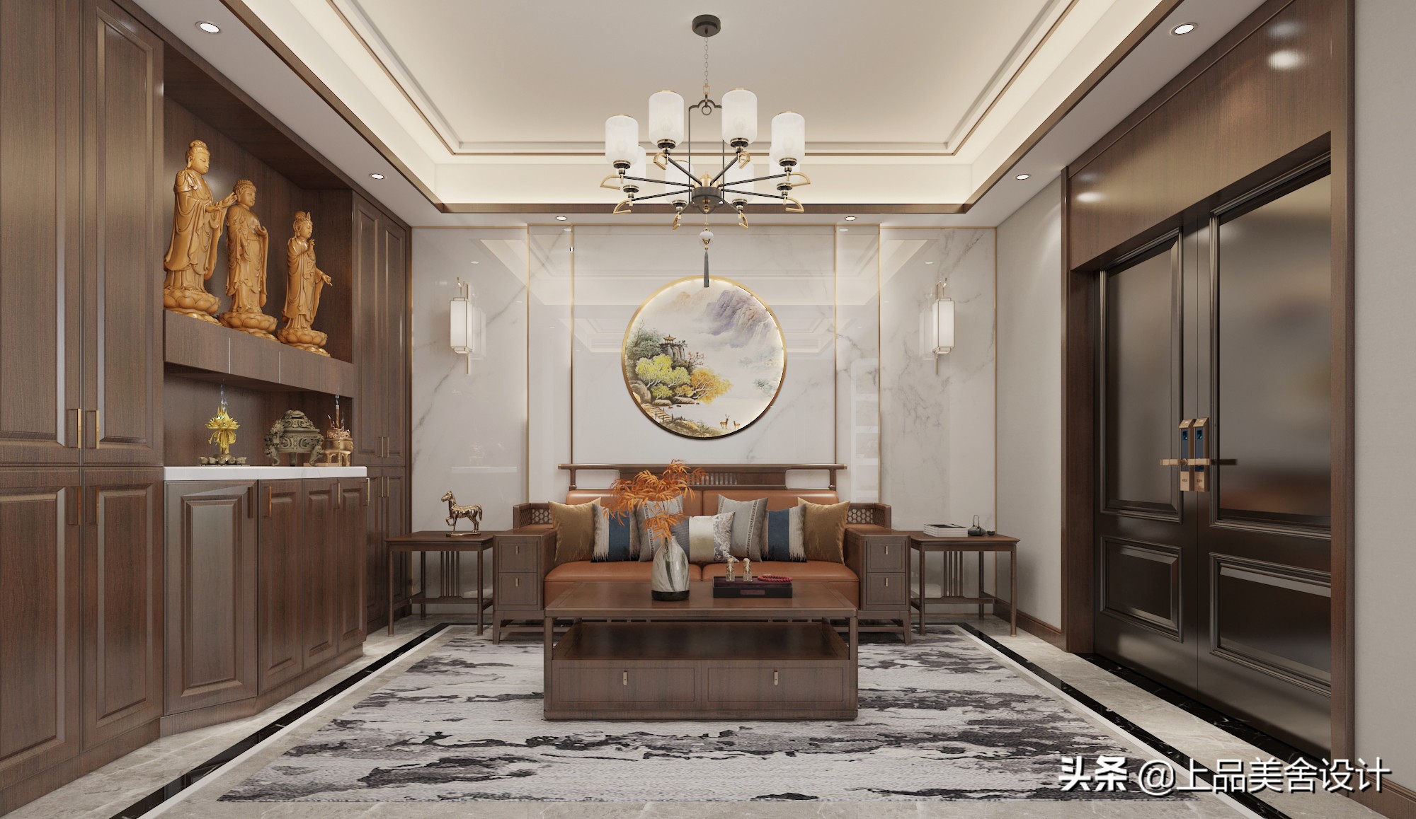 江苏夫妇172㎡复式新中式客厅装修效果图，典雅韵味尽显