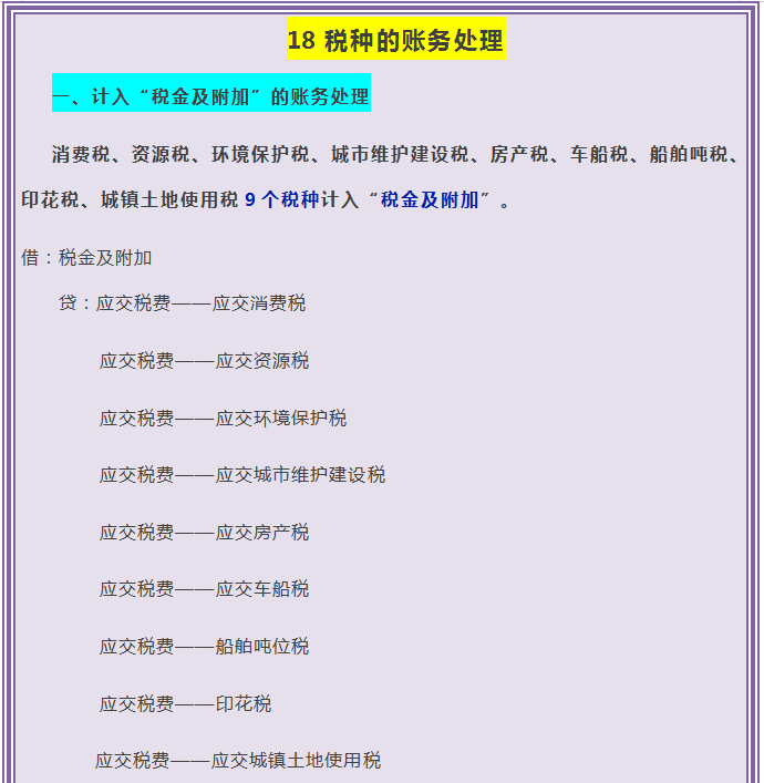 会计须知：到底哪些税种计入“税金及附加”？附18个税种会计分录