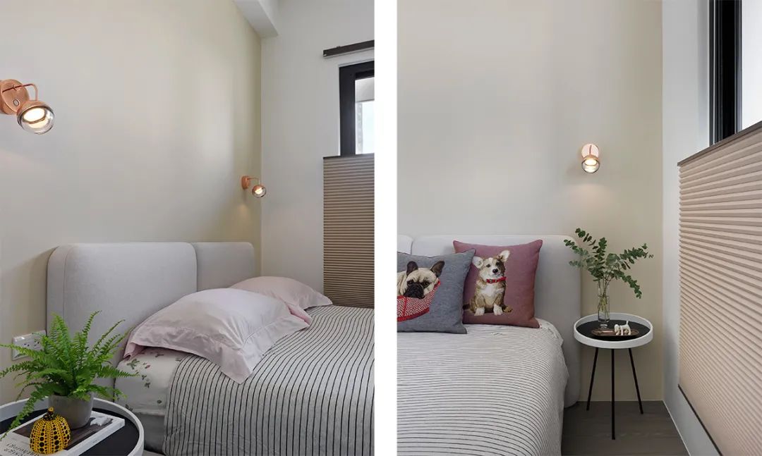 56平小户型设计，玻璃隔断加色彩运用，维系简洁且连贯的穿透视野