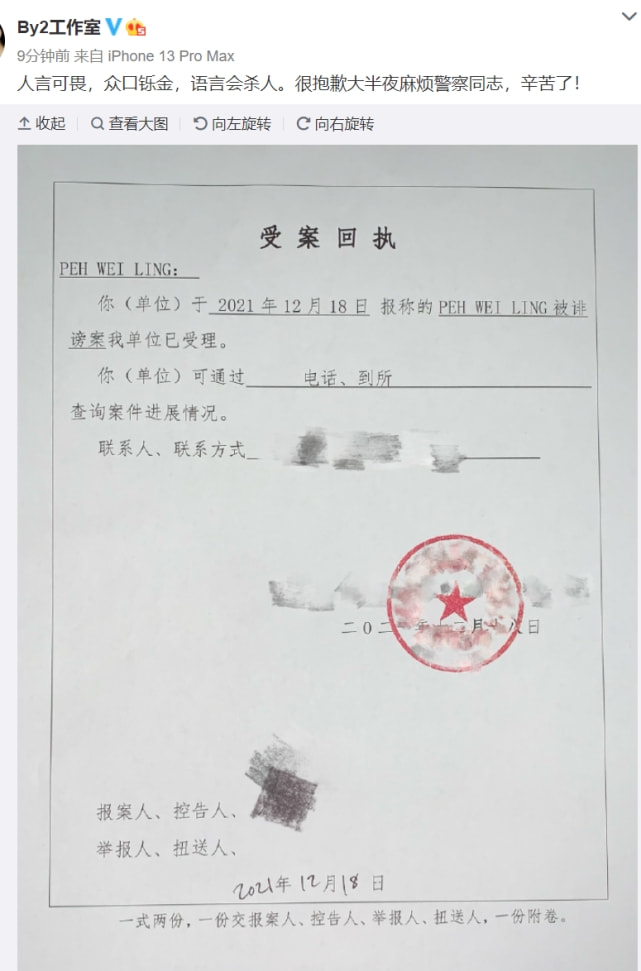 正面刚！By2晒受案回执否认与王力宏有染，李靓蕾：我提供证据