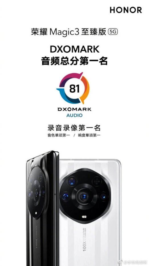 DXO最新智能手机音频排行公布,荣耀Magic3至臻版登顶音频榜第一