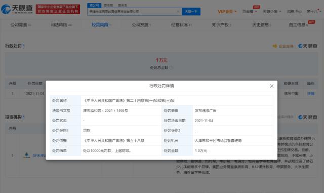 学而思因发布违法广告被罚