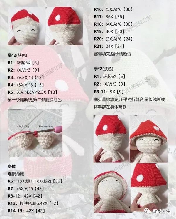 蘑菇娃娃：娃娃家2.0线笑眯眯的蘑菇玩偶（有编织说明）