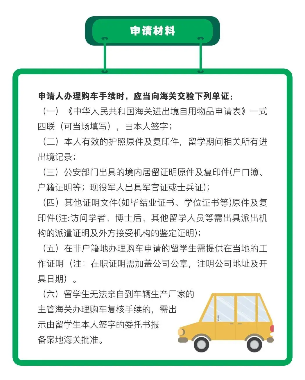 议清期间，留学生购买免税国产小汽车申请须知