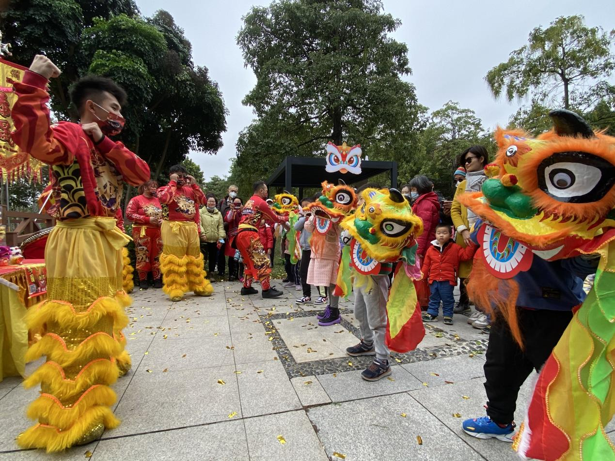 广州醒狮队(醒狮“迎财神”闹新春！广州街坊畅玩海珠湖)