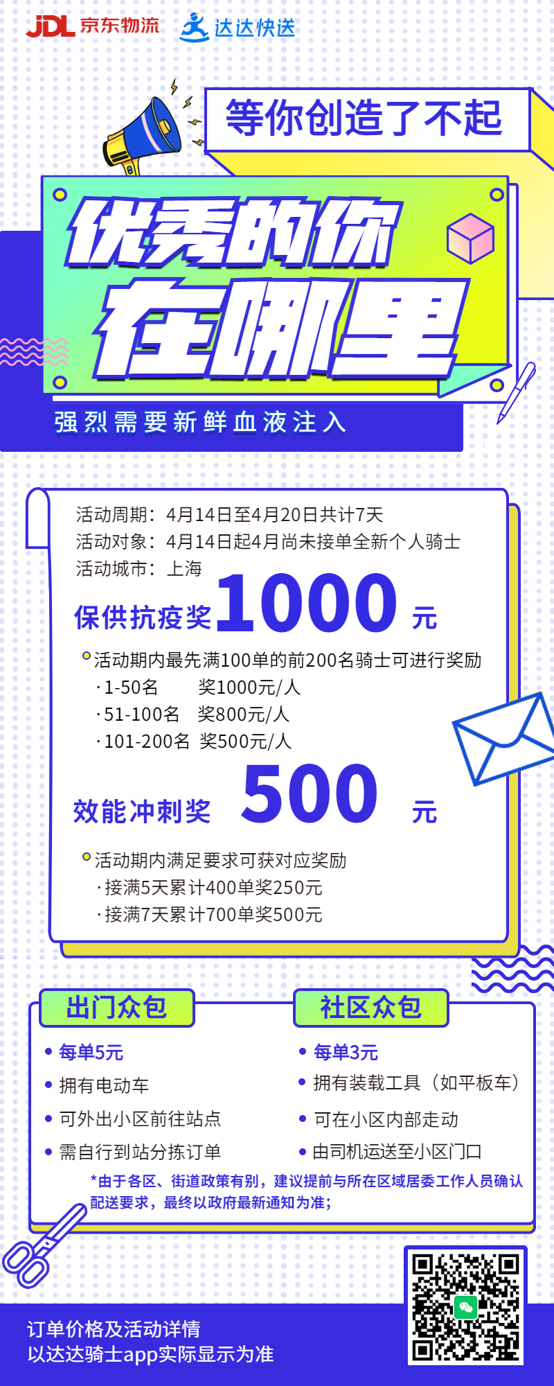 京东物流&达达快送：上海保供配送骑手招募中！