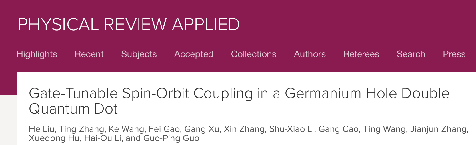 中科大实现硅基量子芯片中自旋轨道耦合强度的高效调控